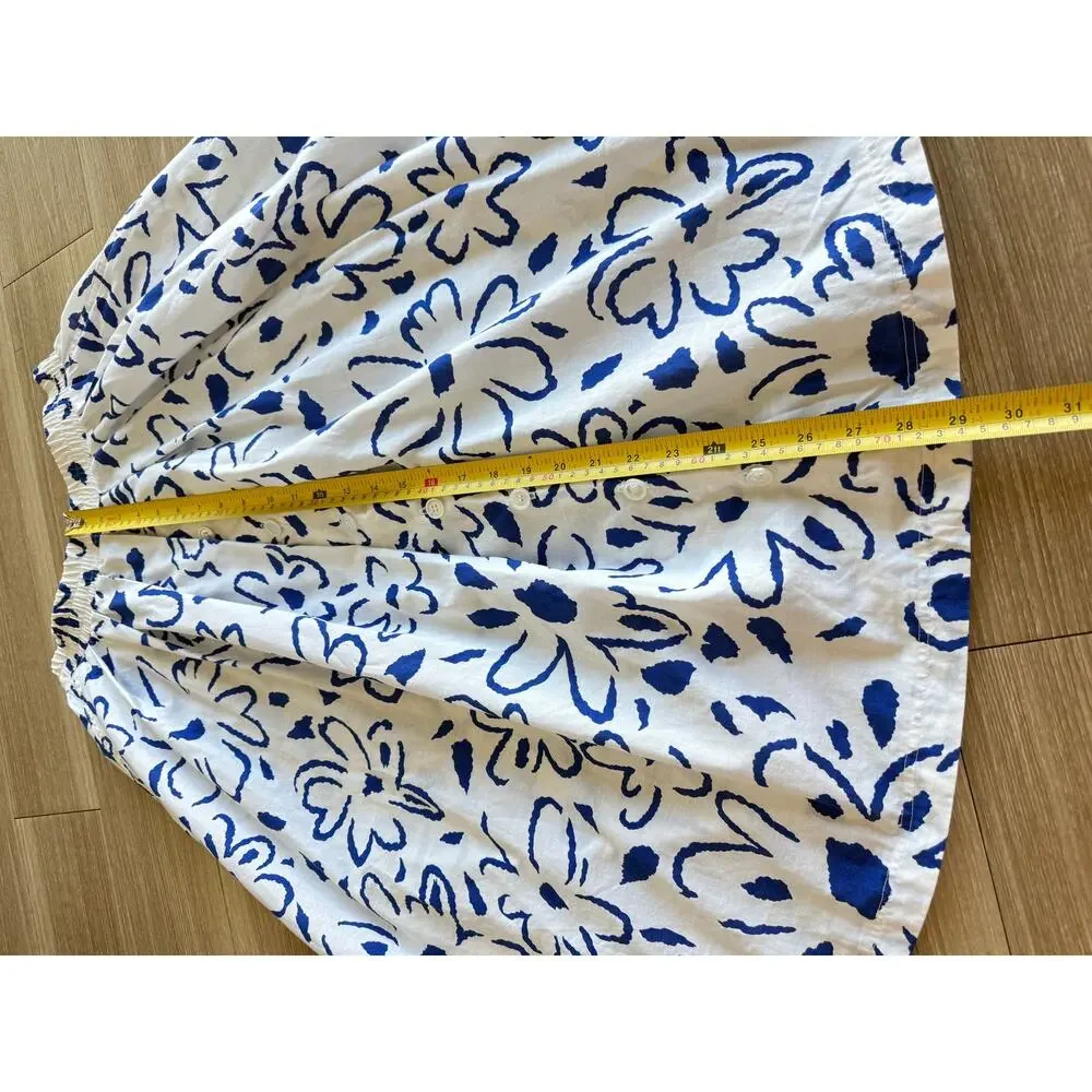 Schroder Separates Vintage Blue Floral Print Cotton Skirt Size 8 Pockets
